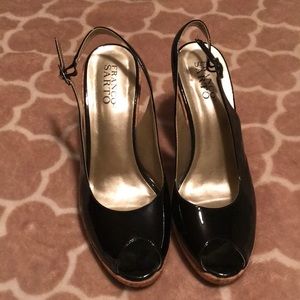 Franco Sarto wedge peep toe, black patent